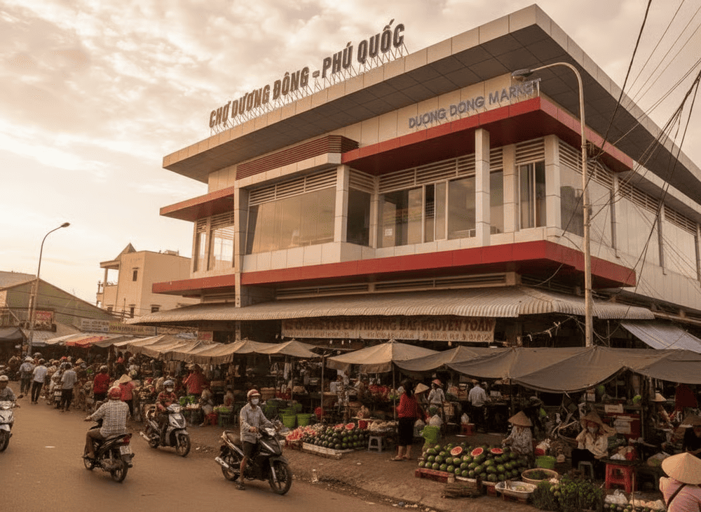 At night, the area around the market comes alive with bustling food stalls and vendors, making it a must-visit nighttime spot in Phu Quoc